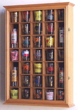 Load image into Gallery viewer, 31 Shot Glass Shotglass Shooter Display Case Holder Cabinet Wall Rack -Oak

