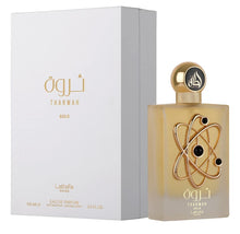 Load image into Gallery viewer, Lattafa Perfumes Tharwah Gold for Unisex Eau de Parfum Spray, 3.4 Ounce
