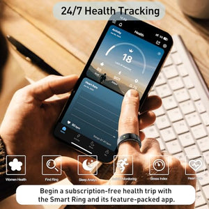 Smart Ring Health Tracker for Women & Men, Fitness Ring with Sleep & Motion Tracking, Touch Control, No Subscription Required, Compatible with iOS & Android (Gold, 10)
