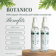 Load image into Gallery viewer, Pack of 2 Botanico Natural Insect &amp; Mosquito DEET-Free Repellent Sprays with Citronella Vanilla Essential Oils, Natural Formula, Baby, Kid, and Pet Safe Travel Size by Eve Paul - 2x100ml=200ml, 6.8oz
