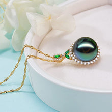 Load image into Gallery viewer, Nonnyl Gifts for Women- Tahitian-Black-Pearl-Necklace for Women, 12-13mm Real South Sea Pearls Pendant Sterling Silver Plated 18K Gold With Urquoise- Christmas Mothers Day Valentine's Day Jewelry
