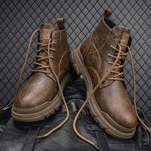 Load image into Gallery viewer, Men's Leather Lace Up Motorcycle Combat Boots Retro Round Toe lug sole Chukka Ankle Boots Casual Waterproof Oxford Dress Work Boot (black,8.5,8.5)
