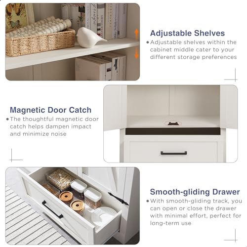 Load image into Gallery viewer, JXQTLINGMU Farmhouse Kitchen Pantry Cabinet - 72" Tall Wood Kitchen Storage Cabinets with Adjustable Shelves & 2 Barn Doors & Drawer, Versatile Storage for Dining Room, Bathroom, Antique White