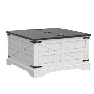 JXQTLINGMU Farmhouse Coffee Table, Square Wood Center Table with Large Hidden Storage Compartment for Living Room, Rustic Cocktail Table with Hinged Lift Top for Home, White