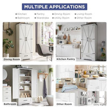 Load image into Gallery viewer, JXQTLINGMU Farmhouse Kitchen Pantry Cabinet - 72" Tall Wood Kitchen Storage Cabinets with Adjustable Shelves &amp; 2 Barn Doors &amp; Drawer, Versatile Storage for Dining Room, Bathroom, Antique White
