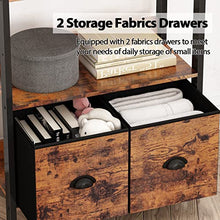 Load image into Gallery viewer, Furologee 5-Tier Bookshelf, Tall Bookcase with 2 Storage Drawers, Industrial Display Standing Shelf Units, Wood and Metal Storage Shelf for Living Room, Bedroom, Home Office, Rustic Brown
