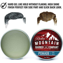 Load image into Gallery viewer, Rocky Mountain Barber Company Pomade for Men - 5 oz Tub Classic Styling Product with Strong Firm Hold for Side Part, Pompadour &amp; Slick Back Looks – High Shine &amp; Easy to Wash Out – Water Based
