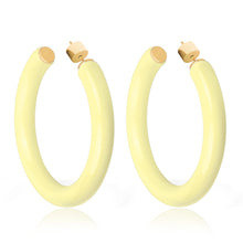 Load image into Gallery viewer, Yellow Gold Plated Sterling Silver Glossy Pastel Yellow Resin Large Open Hoop Earrings for Women
