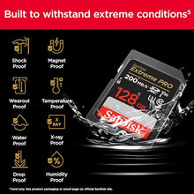 Load image into Gallery viewer, SanDisk 128GB Extreme PRO SDXC UHS-I Memory Card - C10, U3, V30, 4K UHD, SD Card - SDSDXXD-128G-GN4IN
