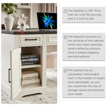 Load image into Gallery viewer, JXQTLINGMU 58&quot; Executive Desk, Farmhouse Computer Desk with Drawers and Cabinet, Embossed Texture Home Office Desk, Workspace for Work Study Writing, Off White

