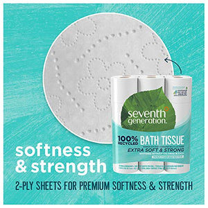 Seventh Generation Toilet Paper White Bathroom Tissue 2-ply 100% Recycled Paper without Chlorine Bleach 24 count, (Pack of 2)