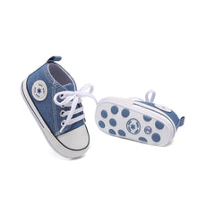 Load image into Gallery viewer, KKIIDDSS Unisex Baby Girls Boys Canvas High-top Shoes, Newborn Infant Anti-Slip Soft Sole Frist Walking Breathable Sneakers2 (A01/Little Blue Rubber Sole,6-12 Months)
