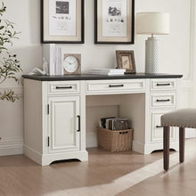 Load image into Gallery viewer, JXQTLINGMU 58&quot; Executive Desk, Farmhouse Computer Desk with Drawers and Cabinet, Embossed Texture Home Office Desk, Workspace for Work Study Writing, Off White
