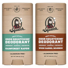 Load image into Gallery viewer, Men's Natural Deodorant - Aluminum-Free Deodorant from Dr. Squatch - Natural Deodorizer - made w/charcoal - Deodorant for Men - Smell fresh with Rainforest Rapids and Wood Barrel Bourbon (2 Pk)
