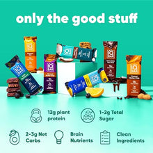 Load image into Gallery viewer, IQBAR Brain and Body Plant Protein Bars - 7 Bar Sampler Pack - Low Carb, High Fiber, Gluten Free, Healthy Vegan Snacks - Low Sugar Keto Energy Bars
