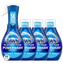 Load image into Gallery viewer, Dawn Platinum Powerwash Dish Spray, Dish Soap, Fresh Scent Bundle, 1 Spray (16oz) + 3 Refills (16oz each)

