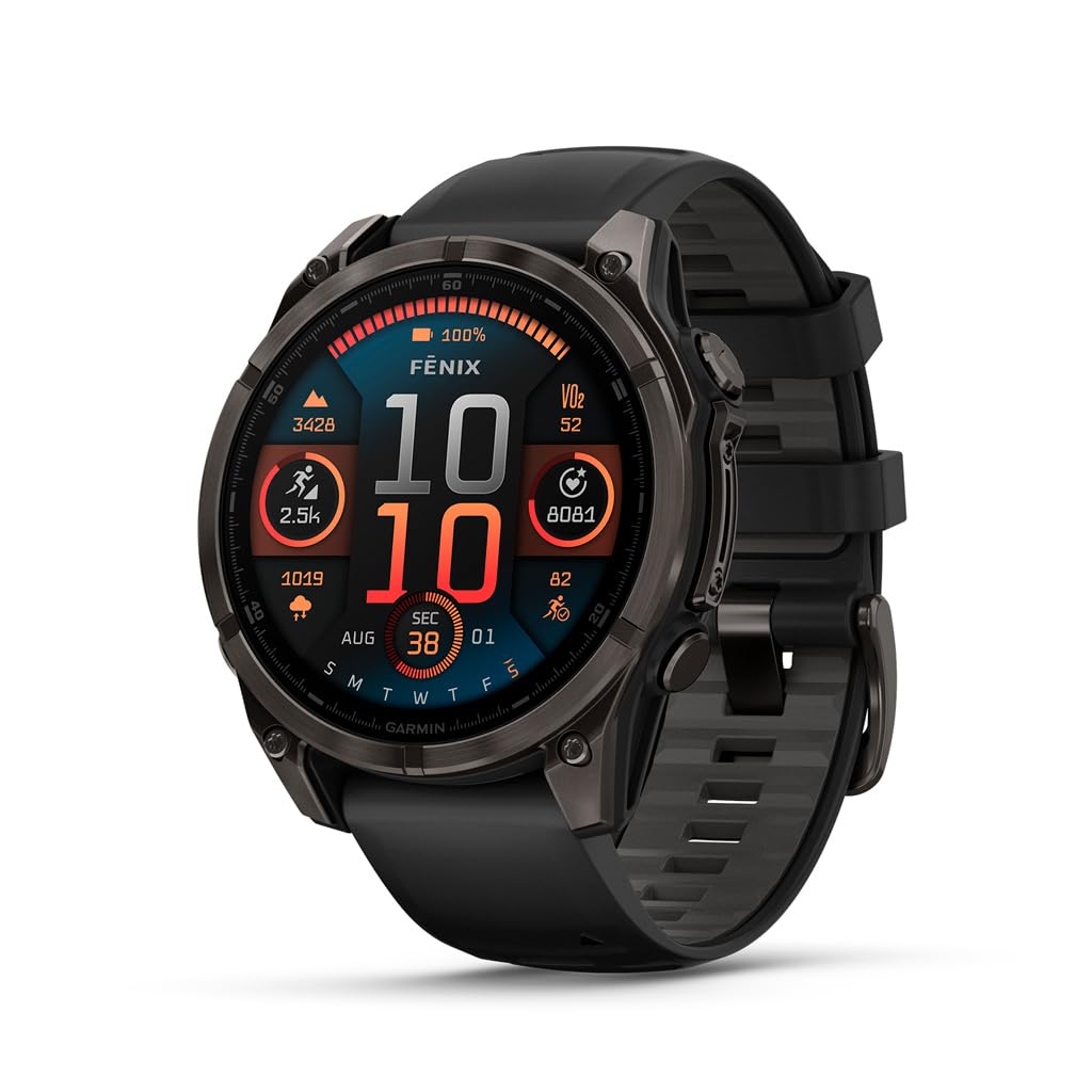 Garmin fēnix® 8 – 47 mm, AMOLED, Sapphire, Premium Multisport GPS Smartwatch, Long-Lasting Battery Life, Dive-Rated, Built-in LED Flashlight, Carbon Gray DLC Titanium with Pebble Gray Band