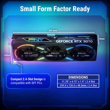 Load image into Gallery viewer, PNY NVIDIA GeForce RTX™ 5070 Epic-X™ ARGB OC Triple Fan, Graphics Card (12GB GDDR7, 192-bit, Boost Speed: 2685 MHz, SFF-Ready, PCIe® 5.0, HDMI®/DP 2.1, 2.4-Slot, Blackwell Architecture, DLSS 4)
