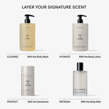 Load image into Gallery viewer, Salt &amp; Stone Body Lotion for Women &amp; Men | Hydrates, Nourishes &amp; Softens Skin | Restores Dry Skin | Fast-Absorbing | Cruelty-Free &amp; Vegan (100 ml) (Santal &amp; Vetiver)
