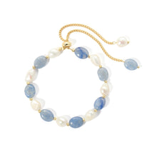 Load image into Gallery viewer, SIXFOX Natural Freshwater Charm Bracelet 18k Plated Gold Baroque Pearl Bracelet for Women Adjustable Gold Link Chain Bracelet Beaded Baroque Tourmaline Blue Dongling Copper Bracelet Birthday Gifts
