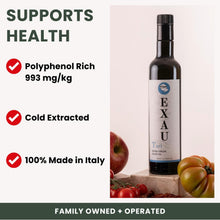 Load image into Gallery viewer, EXAU Italian Extra Virgin Olive Oil - Turi, 993 mg/kg Polyphenol Rich Olive Oil, Early Harvest, 100% Pure Cold Pressed Italian Olive Oil From Italy, Use for Drinking and Finishing, 16.9 fl oz (500ml)
