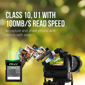 PNY 32GB Elite Class 10 U1 V10 SDHC Flash Memory Card 5-Pack - 100MB/s Read, Class 10, U1 Full HD, UHS-I, Full Size SD