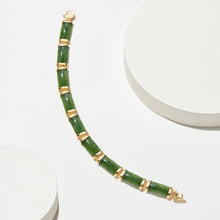 Load image into Gallery viewer, ETERNAL JADE .925 Sterling Silver 18K Yellow Gold Plated Genuine Green Jade Link Bracelets for Women - Hypoallergenic Good Fortune Chinese Motif, Elegant Nephrite Silver Bracelets for Women 7.25 inch
