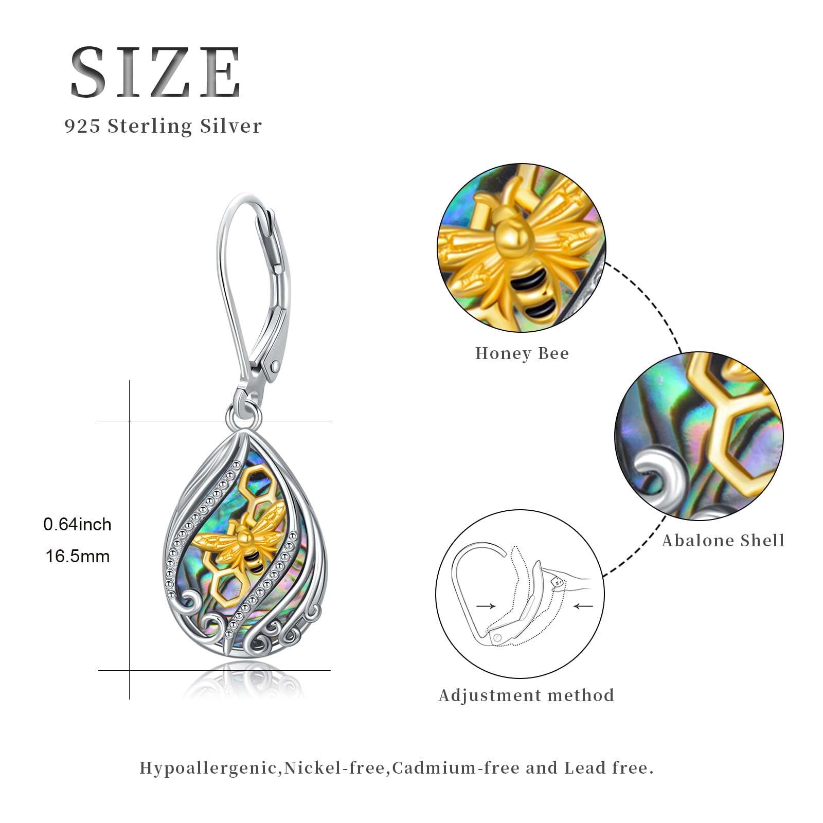 Load image into Gallery viewer, YYmqmq Bee Earrings 925 Sterling Silver Abalone Dangle Earrings Jewelry Bee Gifts for Women Girlfriend