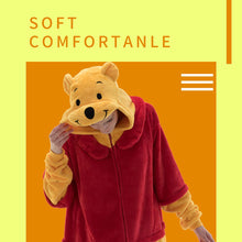 Load image into Gallery viewer, COSUSKET Fitted Unisex Adult Bear Onesie Pajamas, Halloween Flannel Women's Cosplay Animal One Piece Costume Red/Yellow
