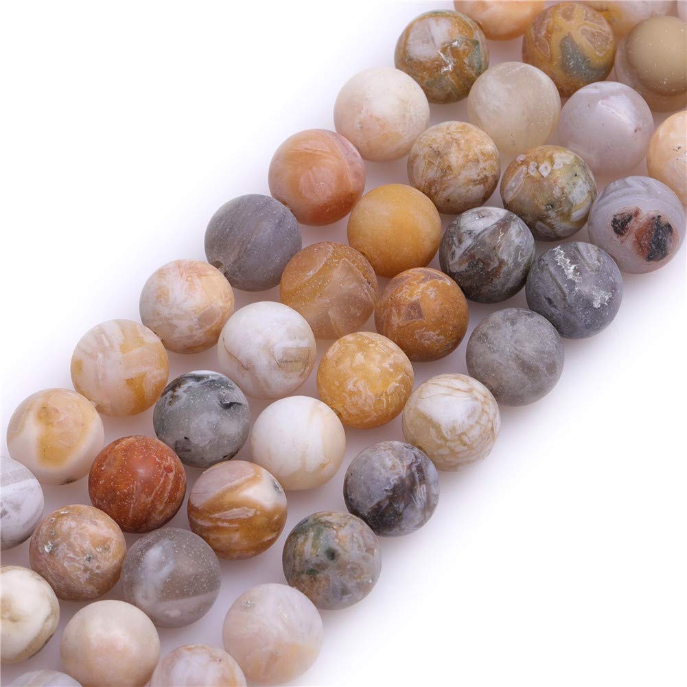 GEM-Inside Natural 8mm Gray Leaf Agate Frosted Matte Unpolished Round Spacer Beads for Jewelry Making Strand 15 inch