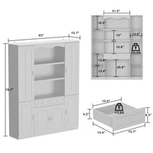 Load image into Gallery viewer, Homsee Tall Bookcase Bookshelf with Shelves, Drawers &amp; 2 Carved Glass Doors, Wooden Display Storage Cabinet with 14 Compartments for Home Office, Living Room, White (63" W x 15.7”D x 78.7”H)
