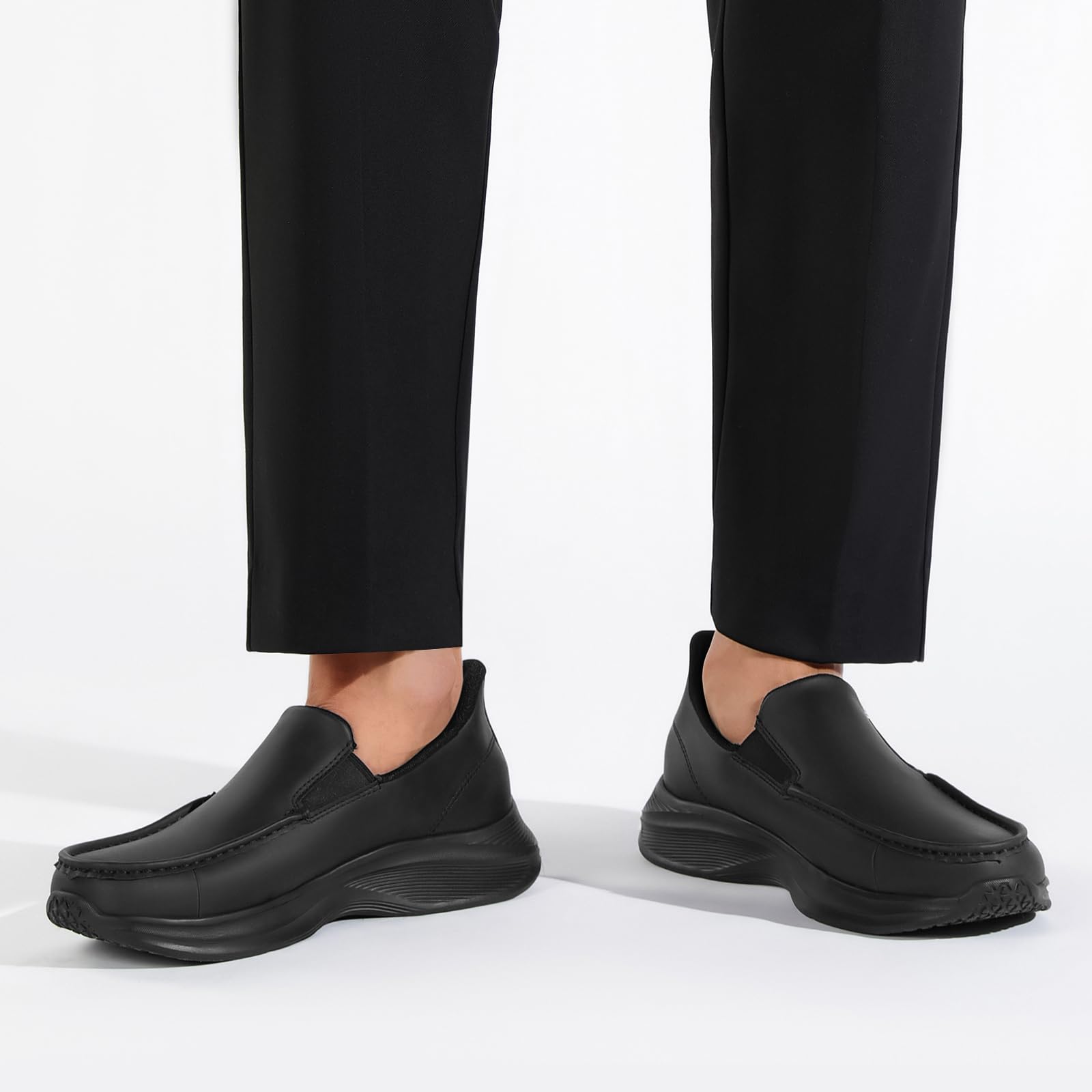Load image into Gallery viewer, HEEZ Men's Platform Loafers Casual Slip On Shoes Lightweight Comfortable Business Office Walking Shoes Black