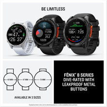 Load image into Gallery viewer, Garmin fēnix® 8 – 47 mm, AMOLED, Sapphire, Premium Multisport GPS Smartwatch, Long-Lasting Battery Life, Dive-Rated, Built-in LED Flashlight, Carbon Gray DLC Titanium with Pebble Gray Band

