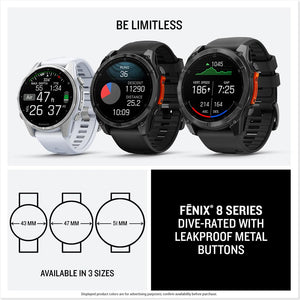 Garmin fēnix® 8 – 47 mm, AMOLED, Sapphire, Premium Multisport GPS Smartwatch, Long-Lasting Battery Life, Dive-Rated, Built-in LED Flashlight, Carbon Gray DLC Titanium with Pebble Gray Band