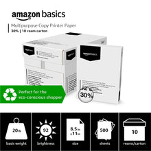 Load image into Gallery viewer, Amazon Basics 30% Recycled Multipurpose Copy Printer Paper, 8.5&quot; x 11&quot;, 10 Reams , 5000 Count (Sheets), White
