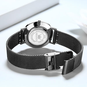 OLEVS Watch Women Black Watches for Women Ultra Thin Mesh Womens Watch for Small Wrist Water Resistant Luxury Ladies Watches with Date Analog Quartz Female Elegant Simple Reloj para Mujer