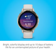 Load image into Gallery viewer, Garmin Venu 3S Soft Gold Stainless Steel Bezel 1.2-Inch AMOLED Touchscreen Display Smart Watch with 41mm Ivory Case and Silicone Band
