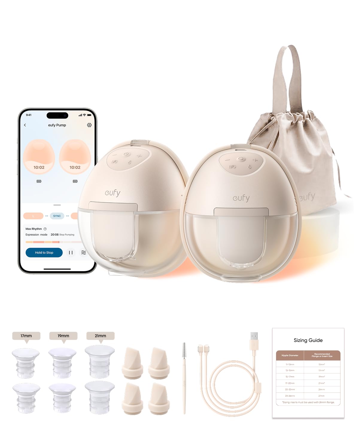Load image into Gallery viewer, eufy Security Heated Breast Pump S1, Hands-Free Breast Pump with Industry-Leading HeatFlow Tech, App-Controlled OptiRhythm, 300 mmHg Strong Suction, Leakproof, Slim and 46 dB Quiet for in-Bra Use