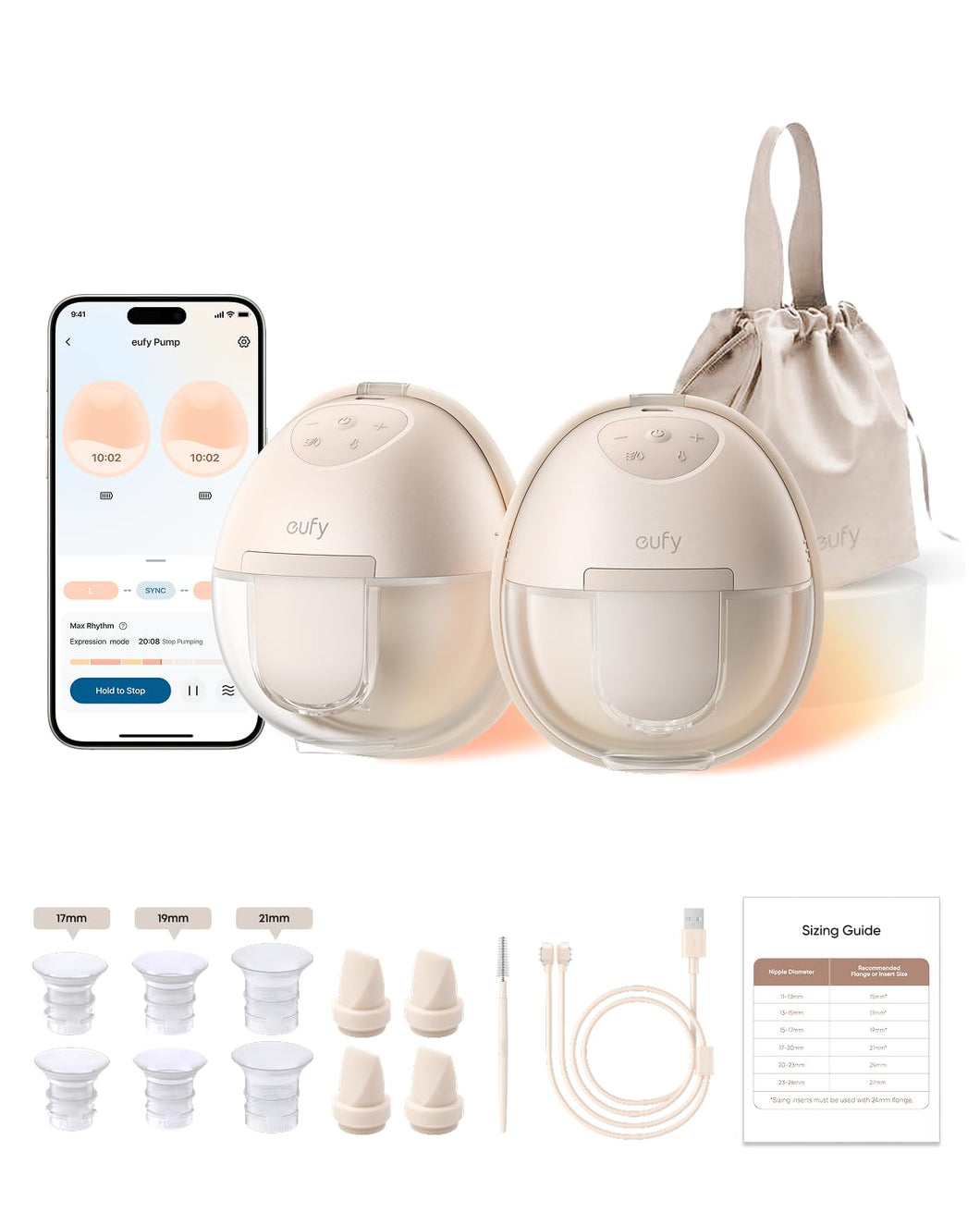 eufy Security Heated Breast Pump S1, Hands-Free Breast Pump with Industry-Leading HeatFlow Tech, App-Controlled OptiRhythm, 300 mmHg Strong Suction, Leakproof, Slim and 46 dB Quiet for in-Bra Use