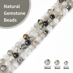 60pcs 6mm Natural Tourmaline Quartz Beads Gemstone Beads Round Loose Beads for Jewelry Making