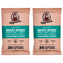 Load image into Gallery viewer, Dr. Squatch Beast Wipes, Flushable Wipes for Men, Soothing and Refreshing Adult Wipes - 2-Pack Rainforest Rapids
