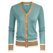 Load image into Gallery viewer, Womens Casual Cardigans Color Block Cover ups Loose Long Sleeve Tops(L,Contrsat-Blue)
