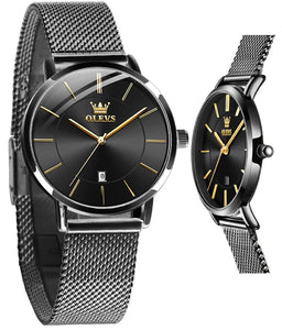 OLEVS Watch Women Black Watches for Women Ultra Thin Mesh Womens Watch for Small Wrist Water Resistant Luxury Ladies Watches with Date Analog Quartz Female Elegant Simple Reloj para Mujer