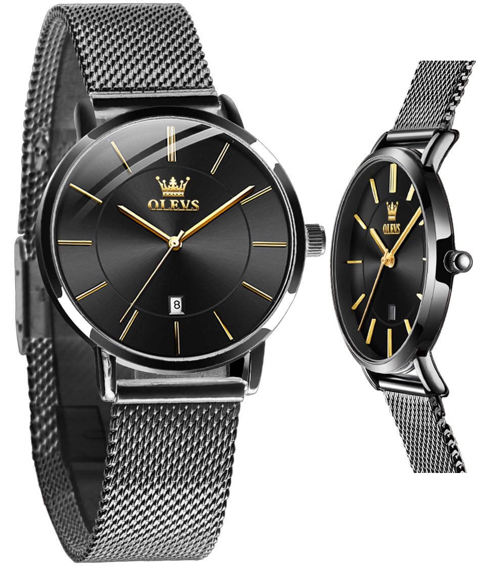 OLEVS Watch Women Black Watches for Women Ultra Thin Mesh Womens Watch for Small Wrist Water Resistant Luxury Ladies Watches with Date Analog Quartz Female Elegant Simple Reloj para Mujer