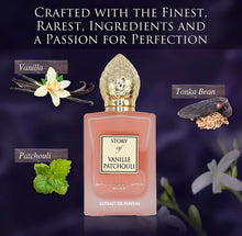 Load image into Gallery viewer, Prince Parfums Dubai - Story of Vanille Patchouli For Women - 3.4 Ounces - Extrait de Parfum - Alluring Floral Fusion of Vanilla, Patchouli &amp; Tonka Bean - Scent of Seductive Allure &amp; Timeless Elegance
