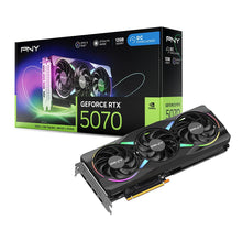 Load image into Gallery viewer, PNY NVIDIA GeForce RTX™ 5070 Epic-X™ ARGB OC Triple Fan, Graphics Card (12GB GDDR7, 192-bit, Boost Speed: 2685 MHz, SFF-Ready, PCIe® 5.0, HDMI®/DP 2.1, 2.4-Slot, Blackwell Architecture, DLSS 4)
