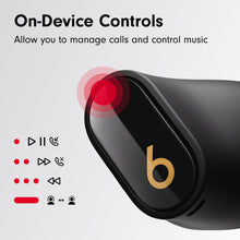 Load image into Gallery viewer, Beats Studio Buds + | True Wireless Noise Cancelling Earbuds, Enhanced Apple &amp; Android Compatibility, Built-in Microphone, Sweat Resistant Bluetooth Headphones, Spatial Audio - Black/Gold
