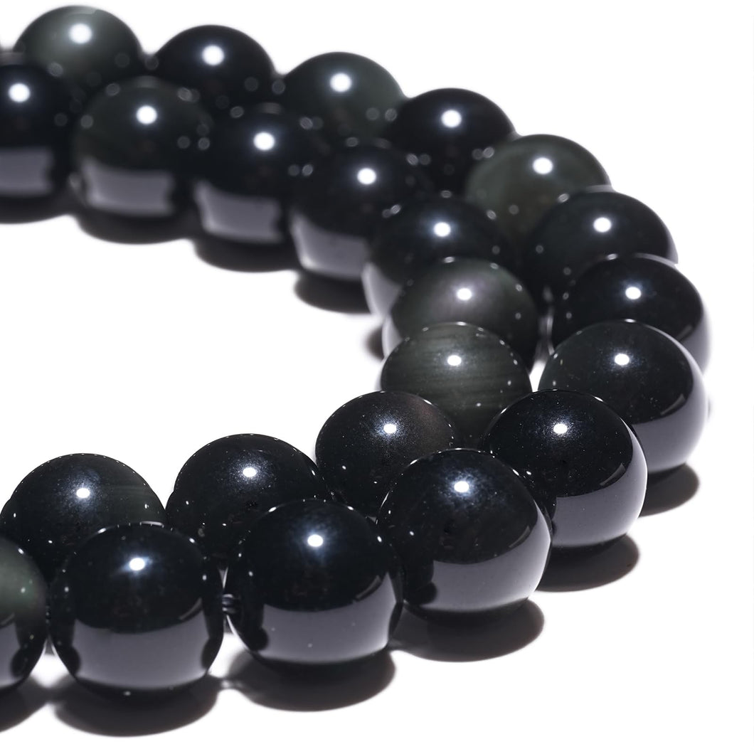 Natural Gemstone Beads 6mm Rainbow Black Obsidian Beads Polished Round Smooth Stone Beads for Bracelets Jewelry Making 15inch Loose Beads