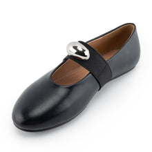 Load image into Gallery viewer, Gradinery Metal Buckle Mary Jane Ballet Flats Shoes Round Toe Slip On Casual Dress Ballerina Shoes Metal Black Size 6
