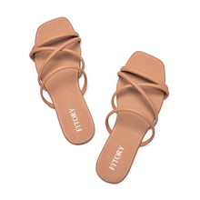 Load image into Gallery viewer, FITORY Women's Slide Sandals, Chic Cross-Strap &amp; Comfy Flat shoes for Summer Camel Size 8
